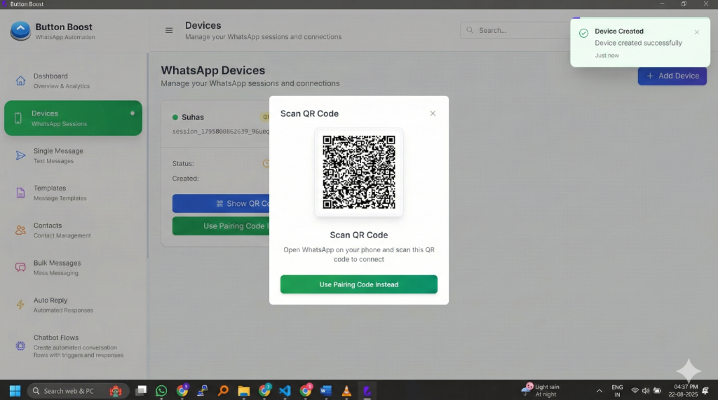 QR Connection Success